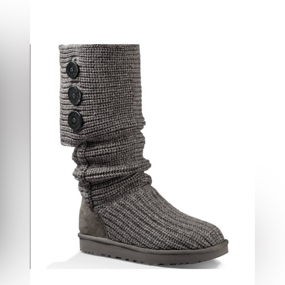 Ugg Australia Tall Classic Knit Sweater Boots Size 6 Gray